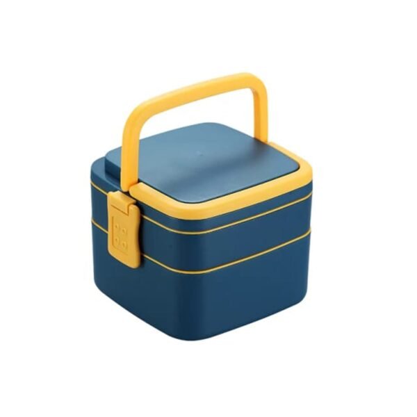 Blue Double-Layer Portable Bento Lunch Box ? Stackable with Handle & Spoon - Image 3
