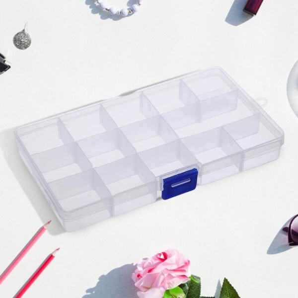 15-Grid Clear Plastic Jewelry Organizer Box with Dividers (1 Pc) - Image 2