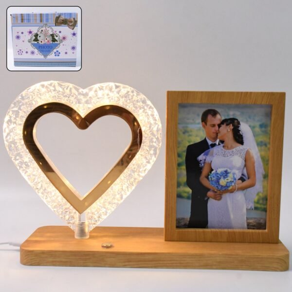 Heart Shape Cystal Led Lamp & Photo Frame Night Lamp | Wedding Gift | love - Image 4