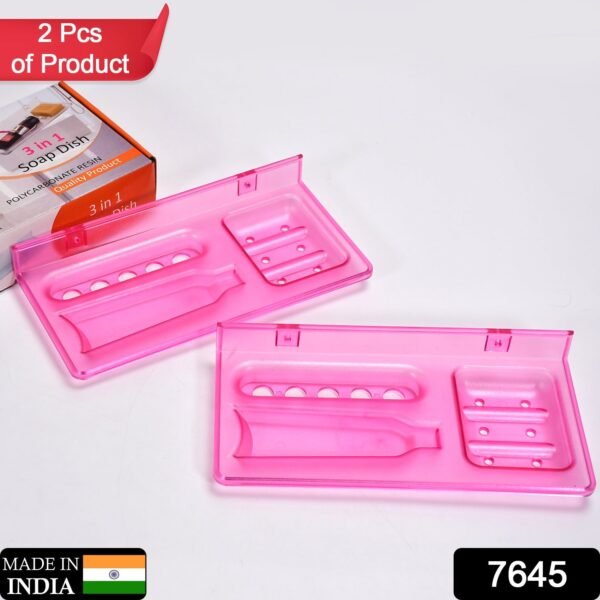 3-in-1 Glass Soap Dish for Bathroom Ware by Pure Source India - Image 2