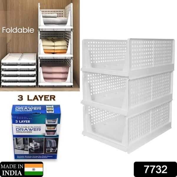 3 Layer Clothes Organizer for Wardrobe Cupboard Organizer for Clothes Foldable - Image 2
