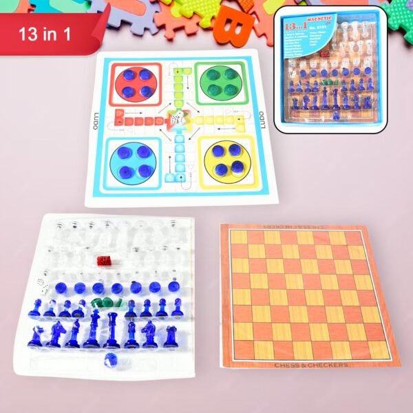 13 in 1 Family Board Game Chess, Snakes & Ladders, Ludo, Tic-Tac-Toe, Checkers, - Image 5
