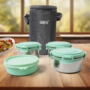 Ganesh 4In1?Tiffin Box-Lunch Box | 3 Stainless Steel Containers 300 Ml Approx &