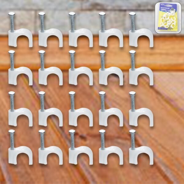 Wire Wall Clips, Plastic Cable Clips Round Wire Pins with Steel Nail (20 Pcs