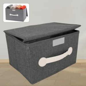 Small Foldable Storage Box With Lid And Handles, Cotton And Linen Storage Bins
