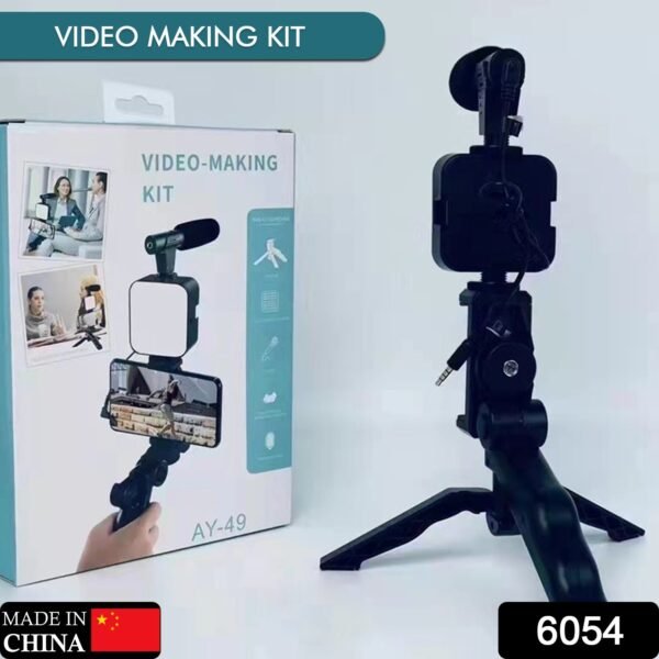 Vlogging Kit for Video Making with Mic Mini Tripod Stand, LED Light & Phone - Image 2