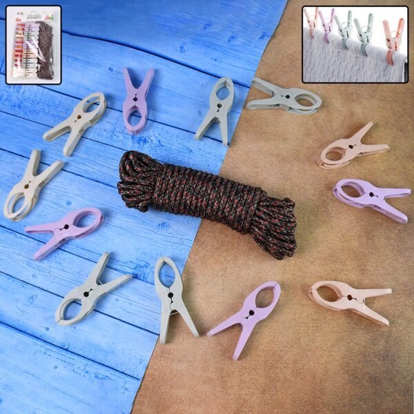 Cloth Drying Rope with Clips ? Convenient and Durable Hanging Solution (12 Pc)