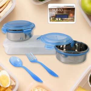 Sumo Lunch Box, with Lunch Bag, Plastic Lunch Box & Plastic Spoon, Fork (2 Pc