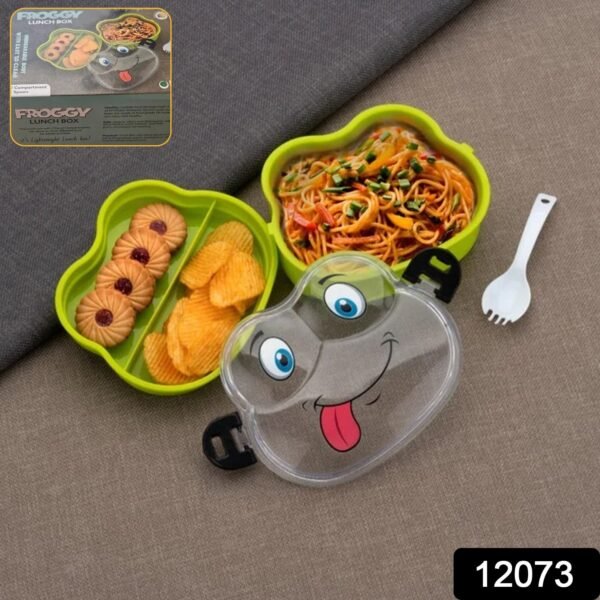Double Layer Froggy Shape Lunch Box with Spoon (1 Pc / Mix Color) - Image 2