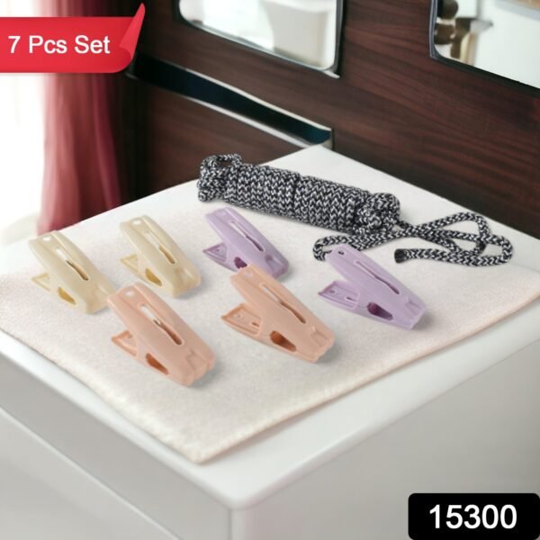 Cloth Drying Rope with Clips ? Convenient and Durable Hanging Solution (7 Pc - Image 2