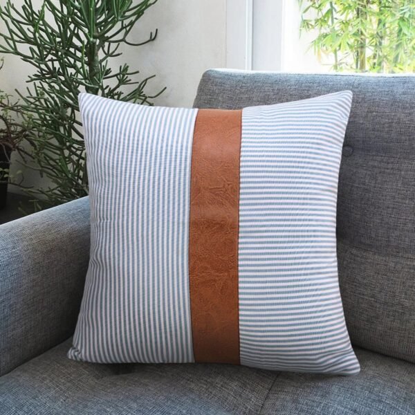 Pillow Covers, leather & cotton Cushion Covers (16  x  16 Inch / 1 Pair / 2 Pc) - Image 3
