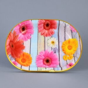 Medium Plastic Flower Printed Design Serving Tray (1 Pc / 31 x 21 CM / Mix