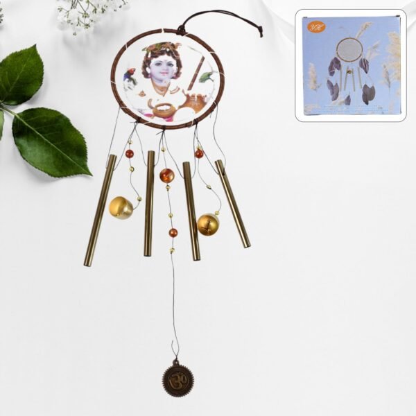 Krishna Medallion Dream Catcher Wind Chime Pendant Wall Hanging - Spiritual