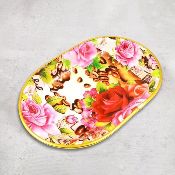 Small Plastic Flower Printed Design Serving Tray (1 Pc / 27 x 18 CM / Mix Color) - Image 3