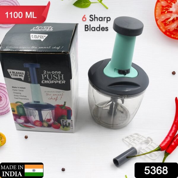 1100 ml 2 in 1 Push up Chopper with affixed with 6 Sharp Blade | Vegetable and - Image 2