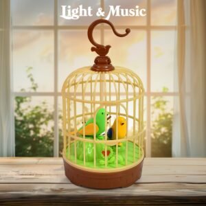 Sound Activated Chirping Bird in Hanging Cage, Beautiful Pinjra Bird Toy (1 Pc