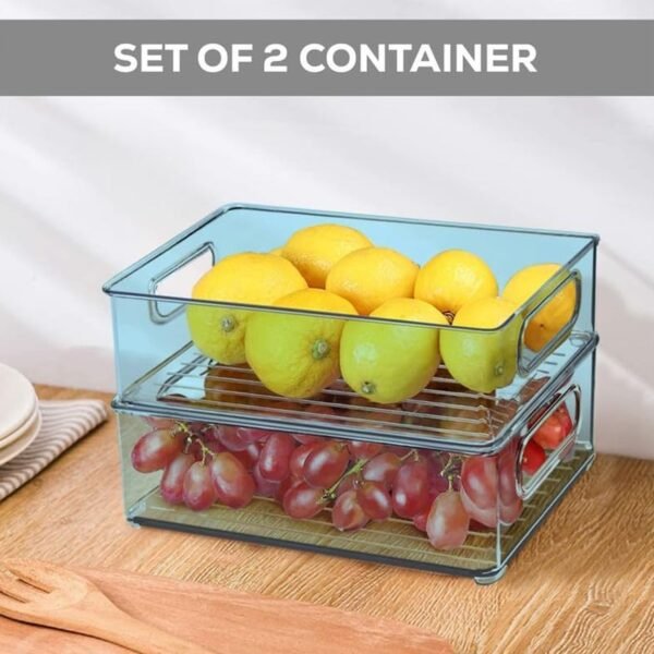 Plastic Refrigerator Organizer Bins, Set Of 2 Stackable Fridge Organizers with - Image 2