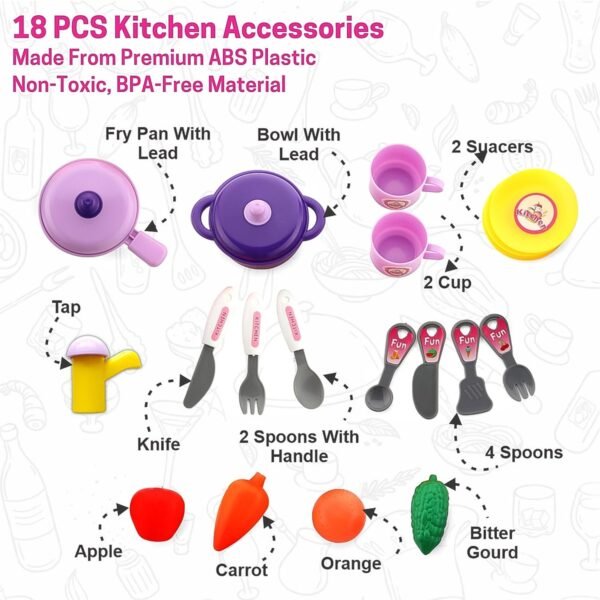 Kitchen Set for Kids Girls Pretend Play Toys Little (23 Pcs Set Approx) - Image 5