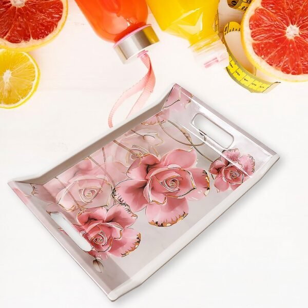 Plastic Rectangular Shape Flower Printed Design Serving Tray 3 pcs Home and - Image 4