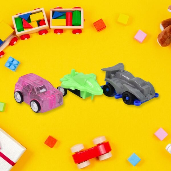 Mini Pull Back Car & Aeroplane Plastic Pull Back Car Cartoon Toys (12 Pcs Set) - Image 3