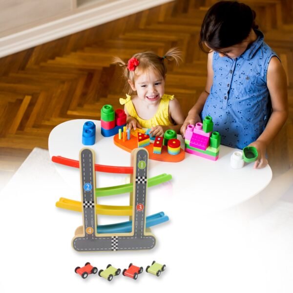 Car Racer Track Play set Wooden Click Clack Toys With 4 Mini Racers (1 Set) - Image 3