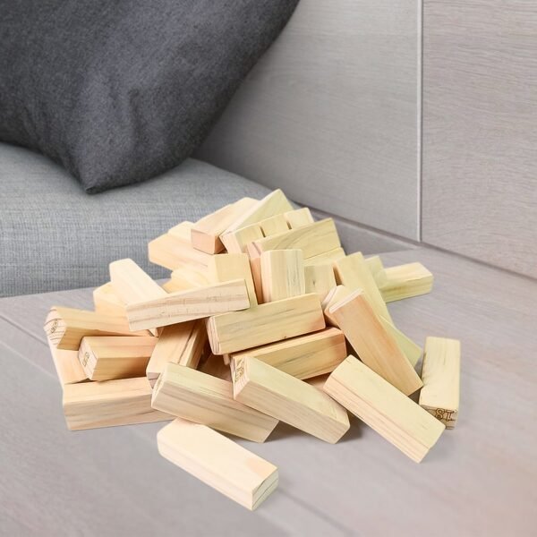 Wooden Tumbling Stacking Tower Game, Zenga tower (48 Pcs Blocks 2 Dices) - Image 4