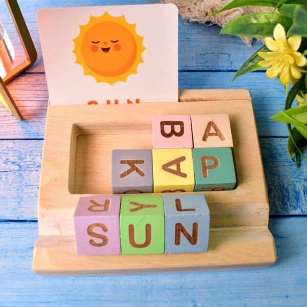 Alphabet Puzzle Spelling & Reading Words (26 Flash Cards & 8 WoodenBlock) - Image 3