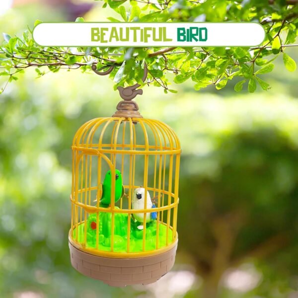 Sound Activated Chirping Bird in Hanging Cage, Beautiful Pinjra Bird Toy (1 Pc - Image 3