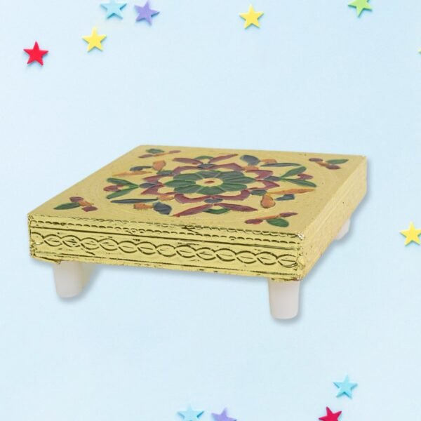 Handicraft Wood Chowki for Pooja , Wooden Bajot for Sitting, Multipurpose Stool - Image 4