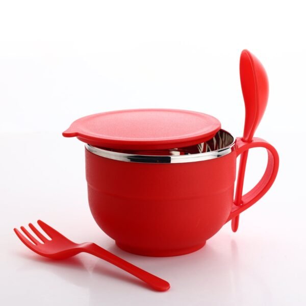 Noodles & Soup Bowl with Spoon and fork Handle Spoon Holder, Stainless Steel