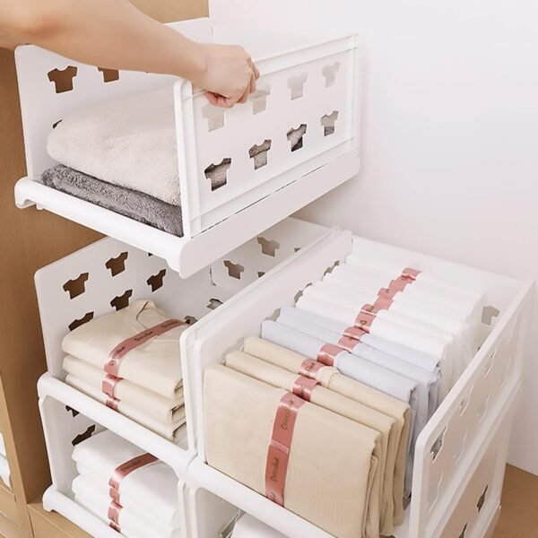 3 Layer Stackable Multifunctional Storage,for Clothes Foldable Drawer Shelf - Image 3