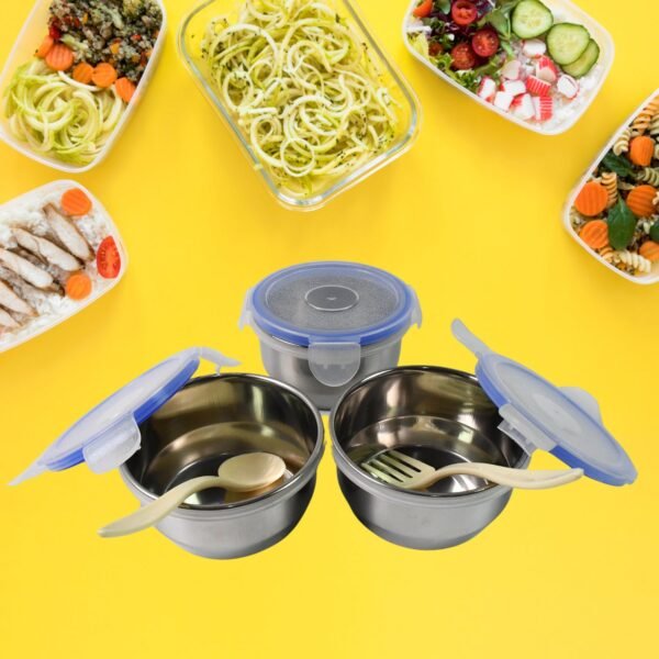 Compact Stainless Steel Airtight Lunch Box Set - 4 pcs (3 Leakproof Containers - Image 4