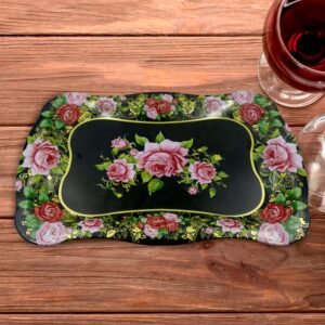 Stainless Steel Serving Tray With Flower Printed Rectangle Premium Dining Table