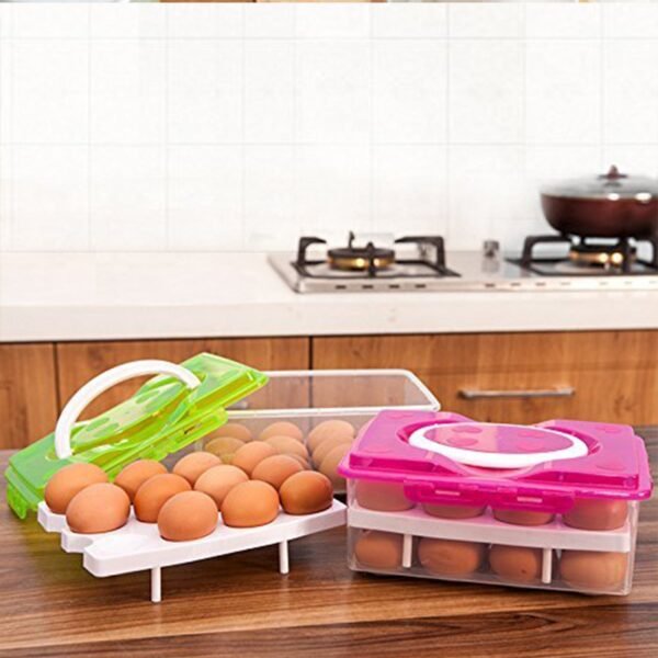 2Layer, 32 Grid Egg Tray with Lid Egg Carrier Holder for Refrigerator, Camping - Image 3