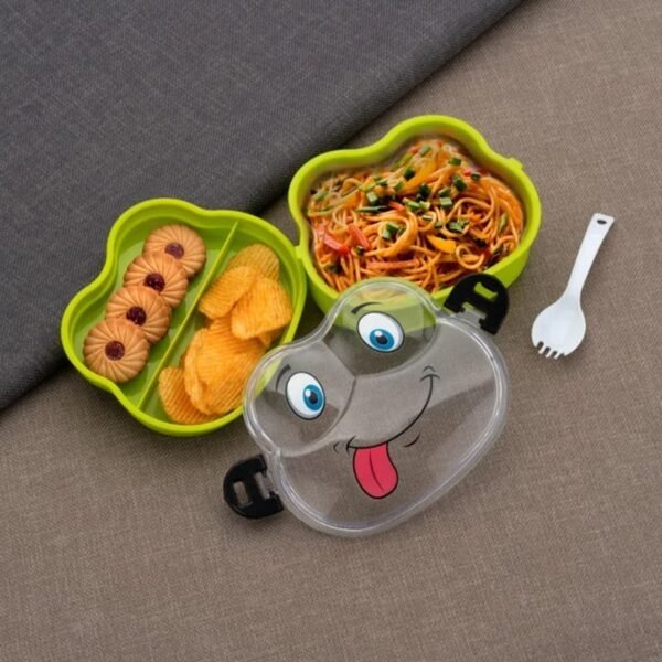 Double Layer Froggy Shape Lunch Box with Spoon (1 Pc / Mix Color) - Image 3