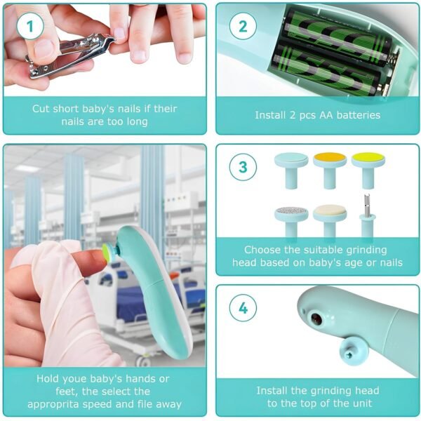 Baby Nail Trimmer / Clippers | 6 Grinding Head (Multi Color / 1 Pc / Battery - Image 3