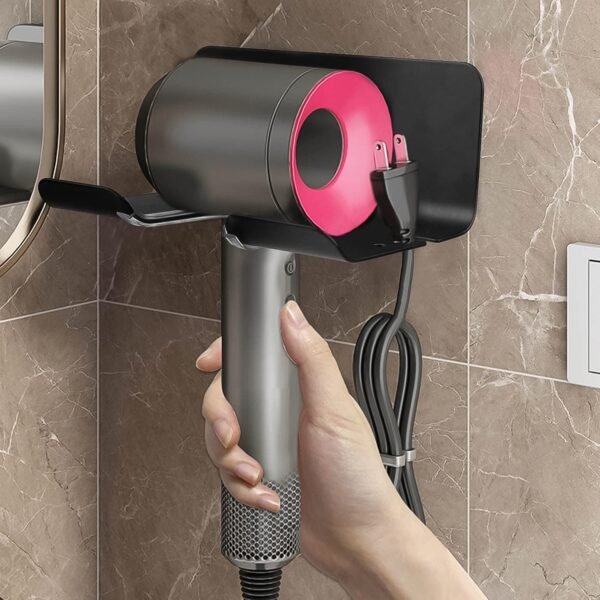 Hair Dryer Holder Wall Mounted Space Plastic Drill Blow Dryer Organizer Rack - Image 3