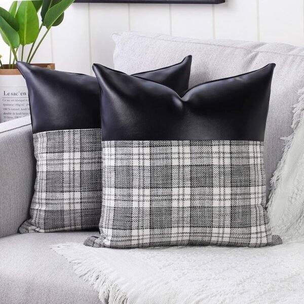 Pillow Covers Cushion Cases Soft Leather and Cotton (23  x  22 Inch / 1 Pair / - Image 5