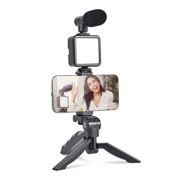 Vlogging Kit for Video Making with Mic Mini Tripod Stand, LED Light & Phone