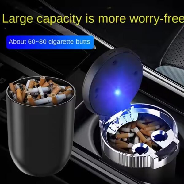 Portable Car Ashtray with Lid and Blue LED Light (1 Pc) - Image 3