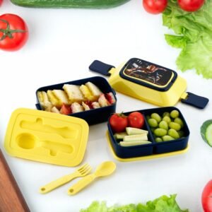 5621?Double Layer Lunch Box Stylish Lid Lunch Box With Fork & Spoon Lunch Box
