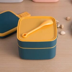 Blue Double-Layer Portable Bento Lunch Box ? Stackable with Handle & Spoon