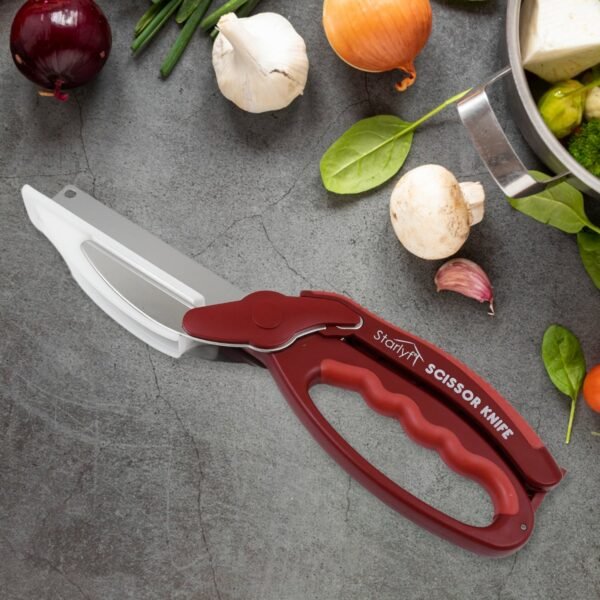 2 in 1 Kitchen Knife Scissor with Spring Locking Hinge and Chopping Board (1 Pc - Image 4