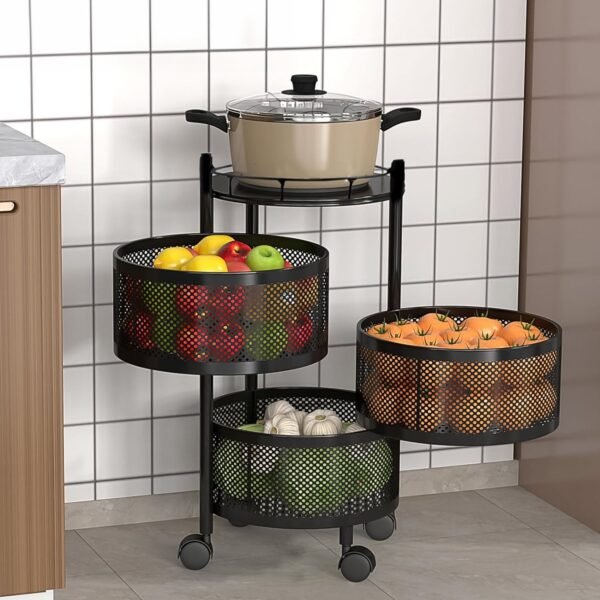 Metal Round High Quality Kitchen Trolley with Wheels (3 Layer / 1 Pc) - Image 5