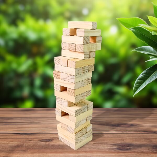 Wooden Tumbling Stacking Tower Game, Zenga tower (48 Pcs Blocks 2 Dices) - Image 5