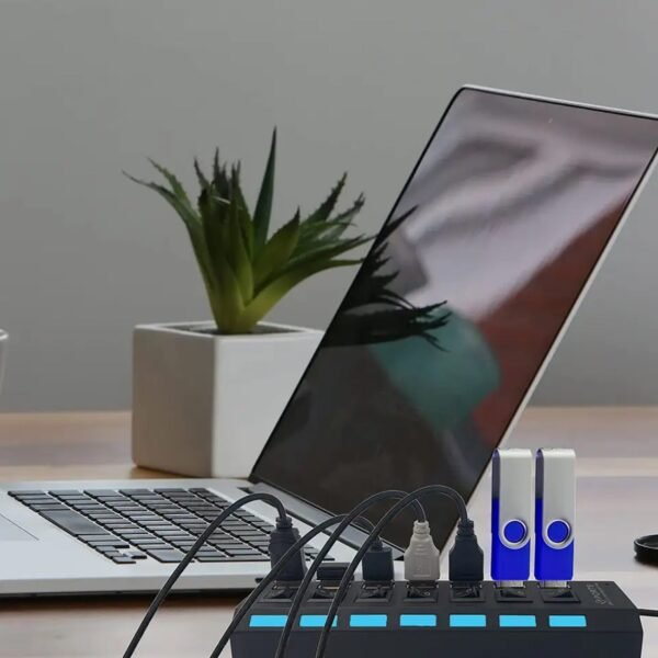 USB Splitter Multi Port USB 2.0 Hub, 7 Port with Independent On/Off Switch and - Image 4