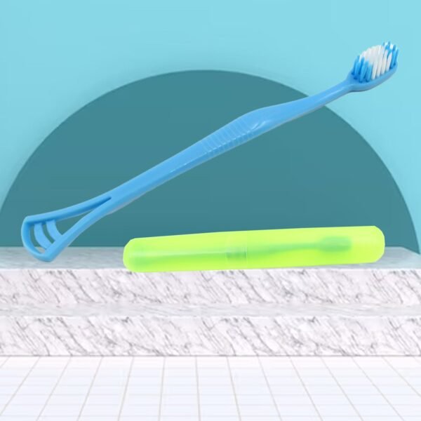 2-in-1 Soft Toothbrush & Tongue Cleaner for All Ages (1 Pc, With Cover) - Image 3