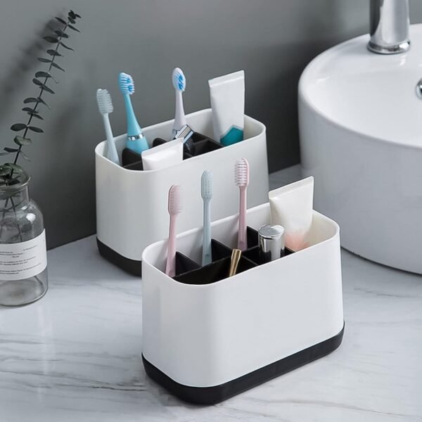 6 Compartment Multi Purpose Organizer Toothbrush Holder Stand Plastic Caddy (1 - Image 5