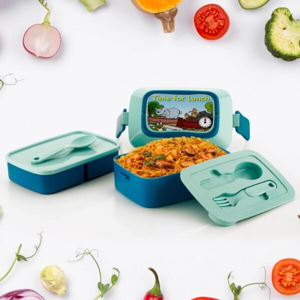 5621?Double Layer Lunch Box Stylish Lid Lunch Box With Fork & Spoon Lunch Box - Image 3