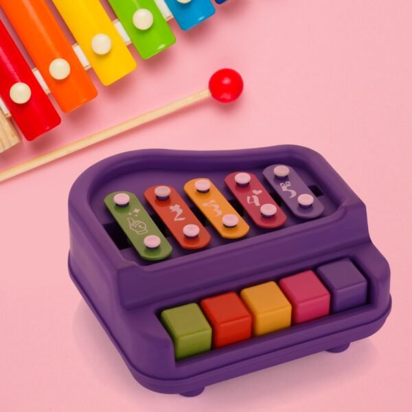 2 in 1 Baby Piano Xylophone Toy for Toddlers, 5 Multicolored Key Keyboard - Image 3
